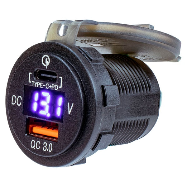 Power Plugs - USB 3.0 & USB-C Power Socket W/Voltmeter